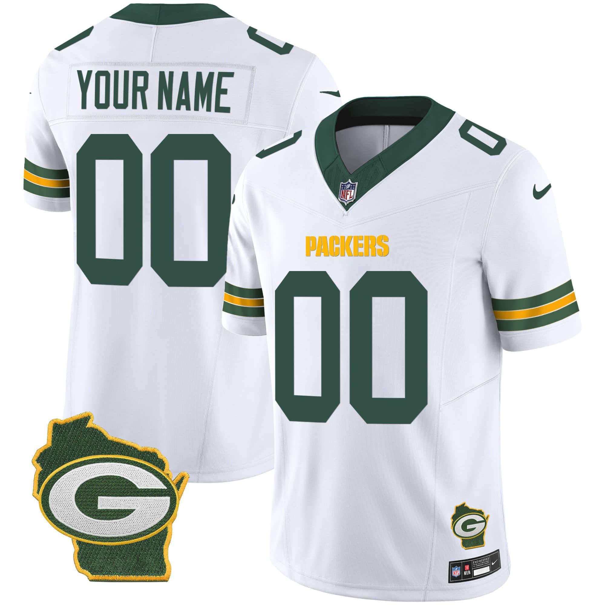 Men Green Bay Packers White 2024 Nike Home Patch Vapor Custom NFL Jersey->customized nfl jersey->Custom Jersey